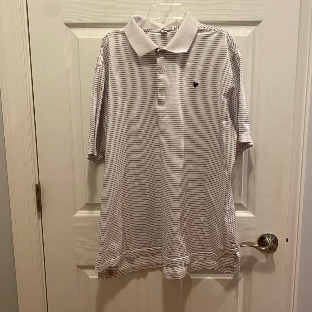 Peter Millar White & Navy Striped Polo Shirt Men’s Size Large